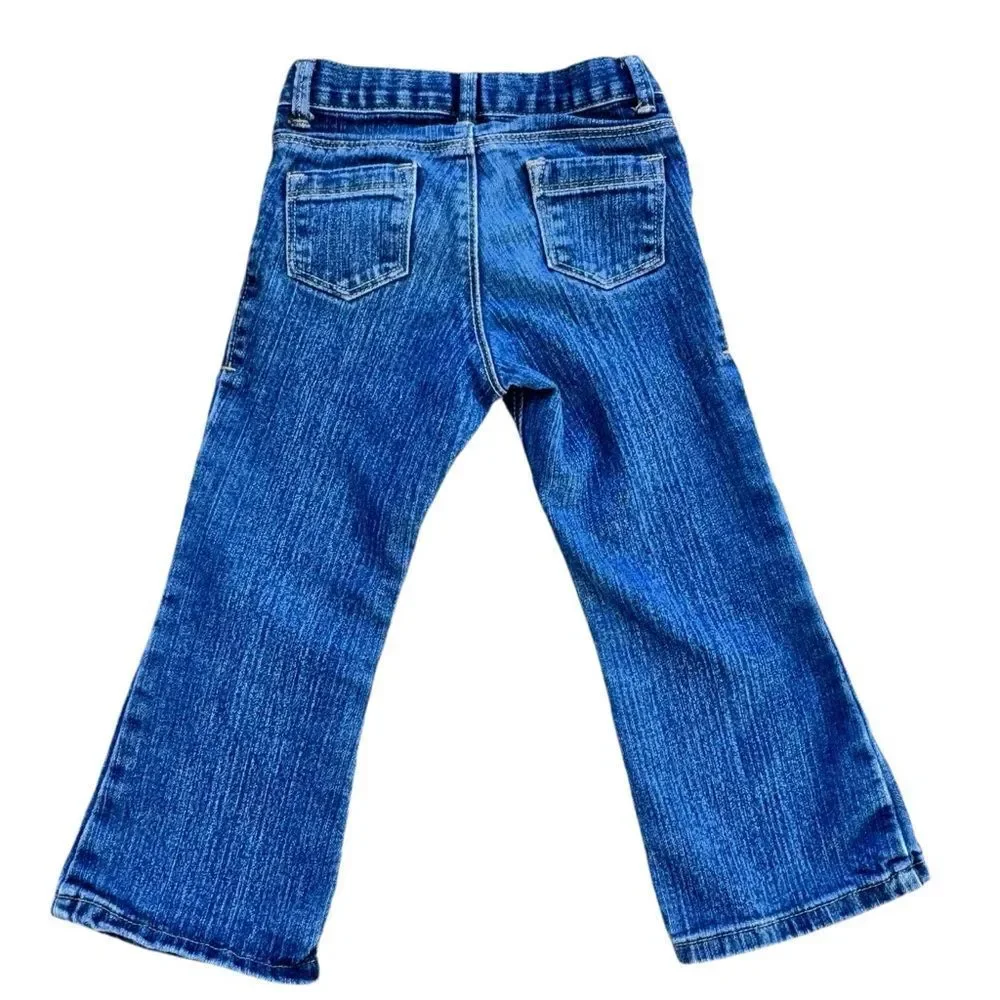 Old Navy Girls Kids Bootcut Blue Denim Adjustable Waist Stretch Jeans. 3. 3T.